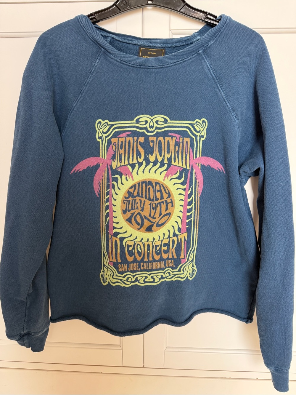 Blue Janis Joplin Graphic Sweatshirt – Retro Concert Print M